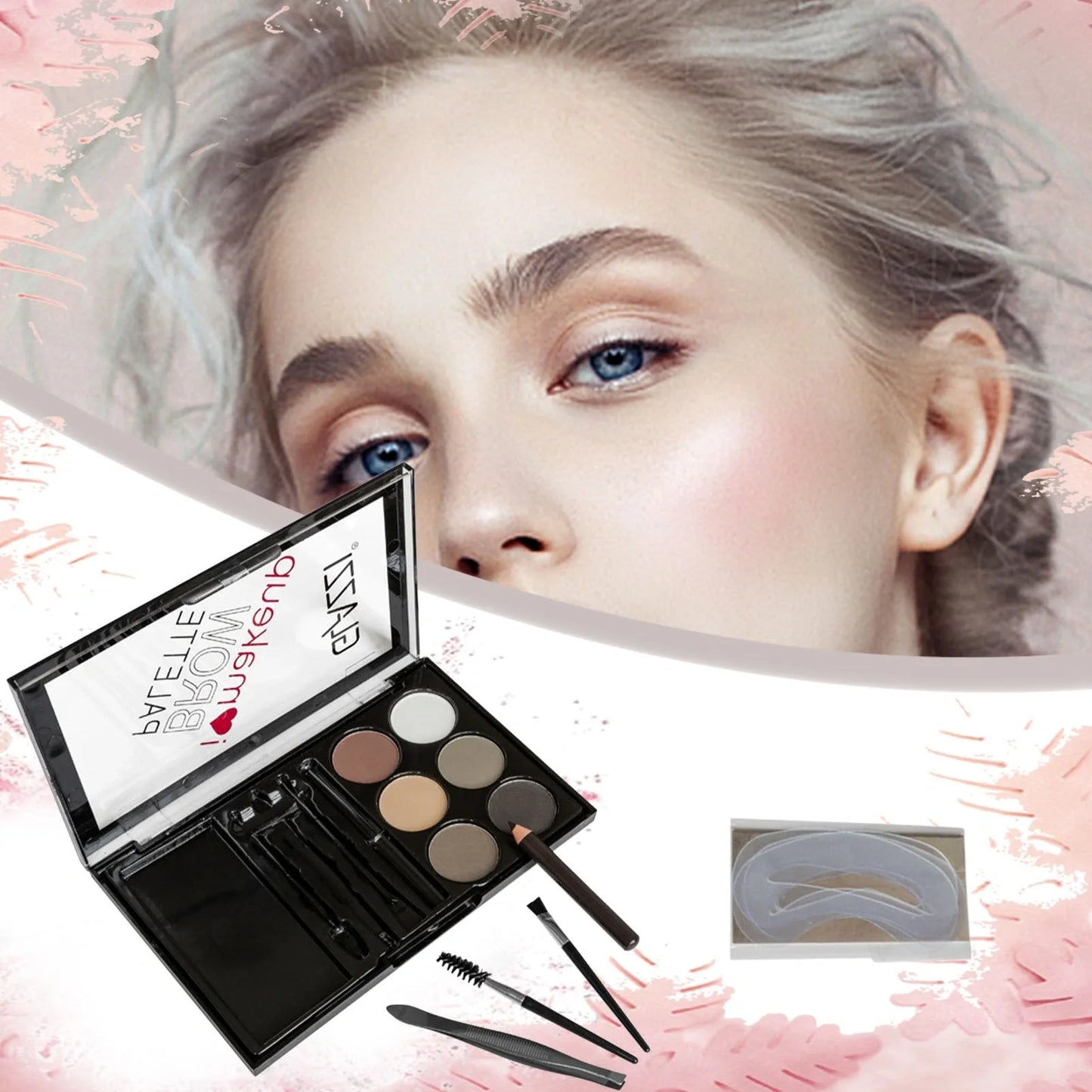 GLAZZI Natural Brown Eyebrow Powder Palette with brush and stencils