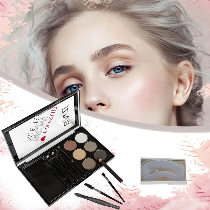 GiftHomen UK GLAZZI Natural Brown Eyebrow Powder Palette with Brush and Stencils