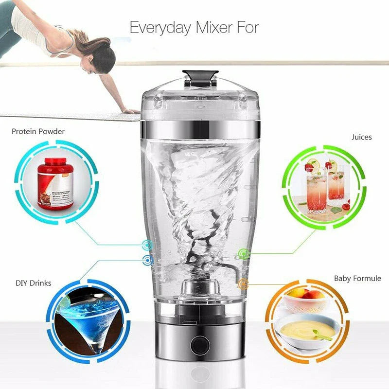 Cordless USB powered protein shake mixer cup with sleek white design and large 600ml capacity