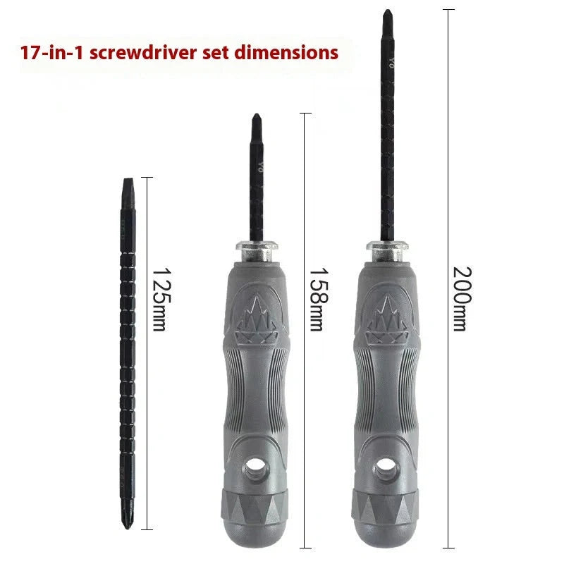 Premium 17-in-1 Magnetic Screwdriver Set, featuring chrome vanadium steel construction and a range of precision heads for diverse applications.