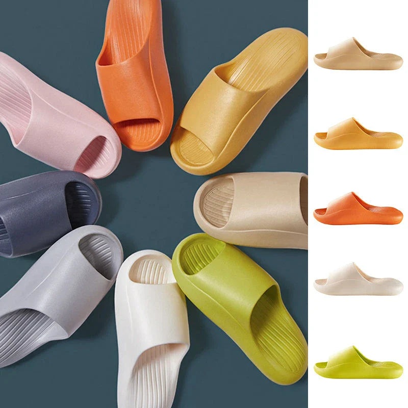 Comfortable slip-on slippers with anti-skid soles in a variety of vibrant colors