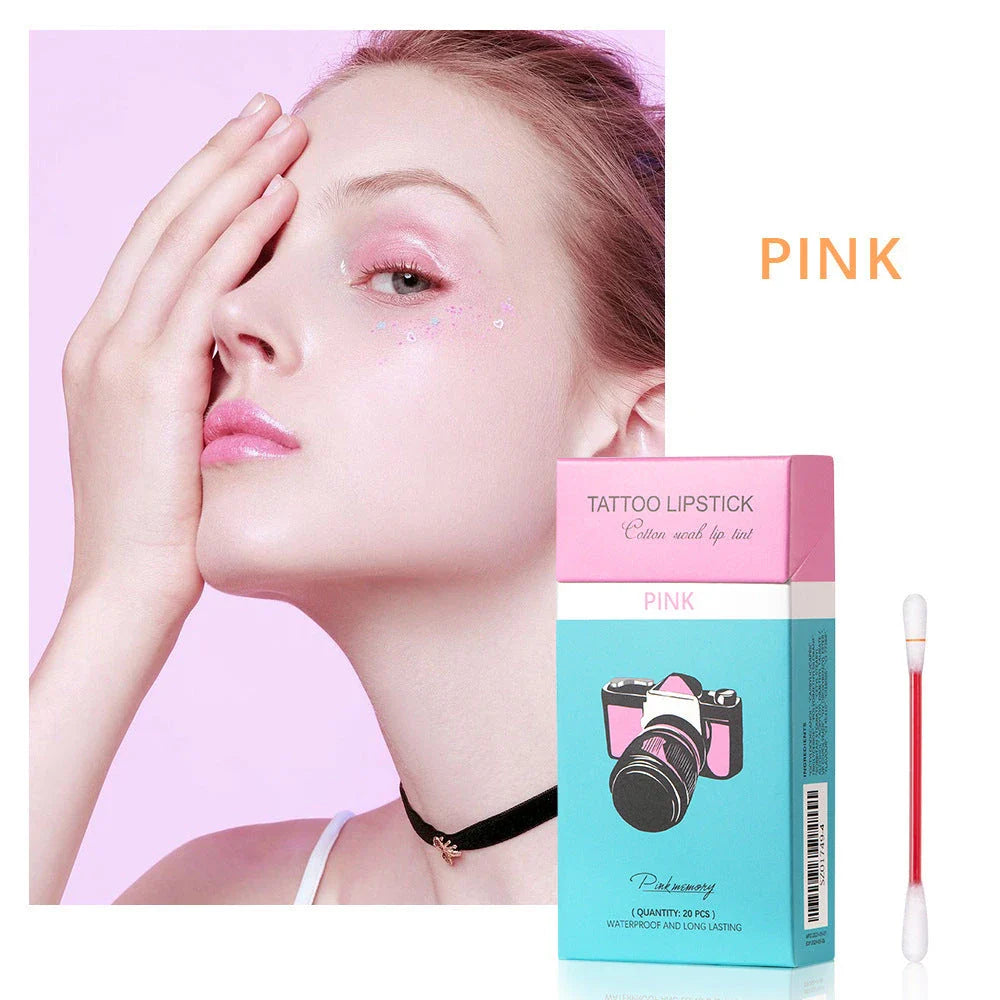 20-piece set of portable lipsticks in various colors, including reds, pinks, and nudes, packaged in a sleek cigarette-style box