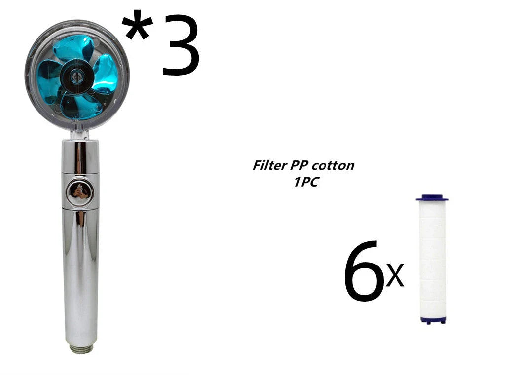 A high-pressure shower head with a stop button, cotton filter, and powerful water pressure for a luxurious bathing experience.