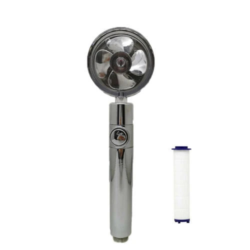 Modern minimalist high-pressure shower head with on/off switch and water-saving technology