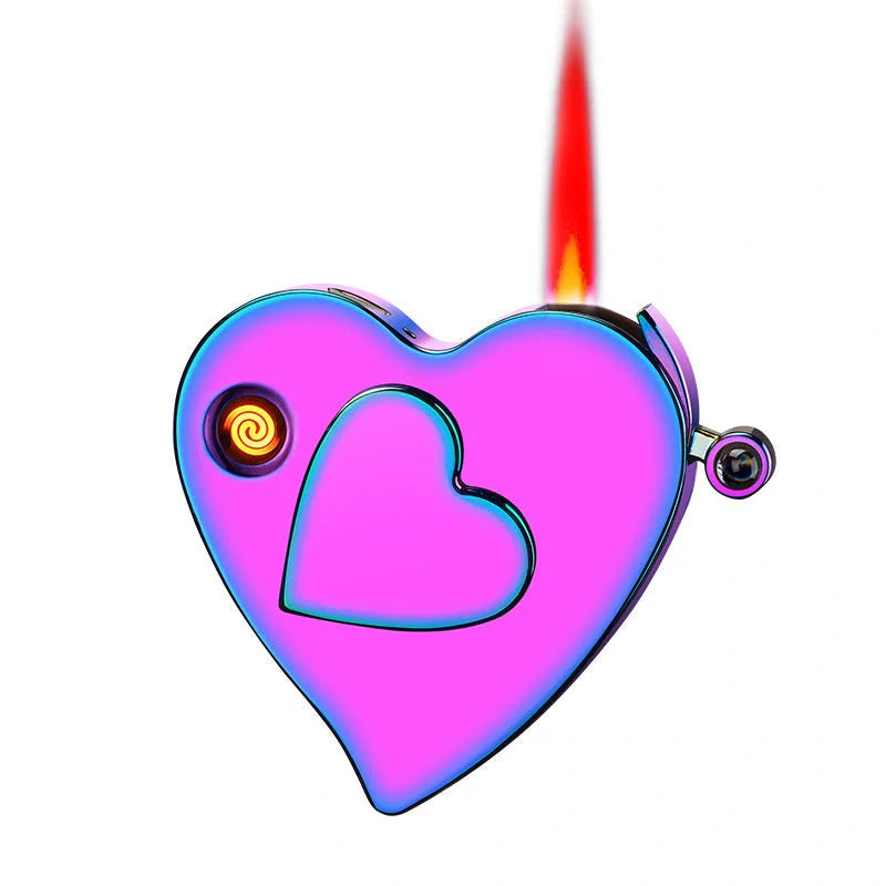 Double heart-shaped windproof metal candle lighter with tungsten wire ignition