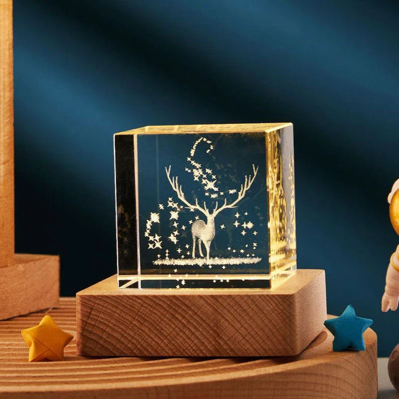 Mesmerizing 3D crystal cube lamp with warm lighting settings, creating a soothing ambiance for home and office decor