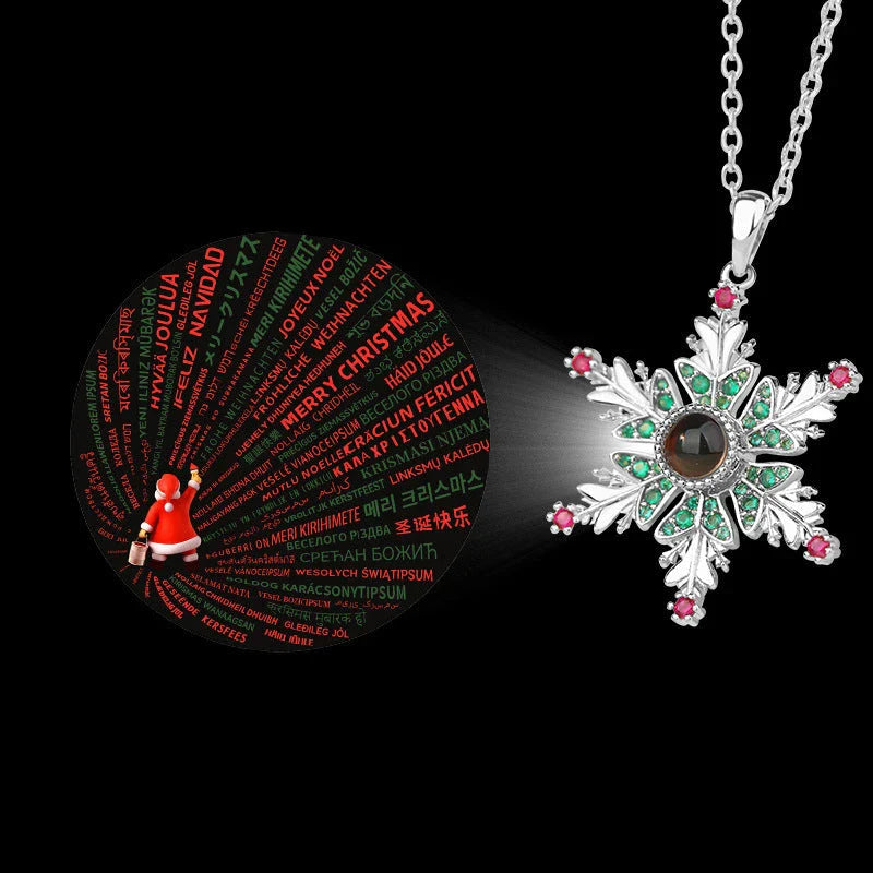 Elegant Snowflake Projection Necklace with Copper Chain and Festive Holiday Design