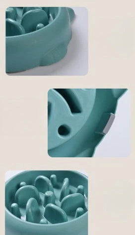 Pet slow feeder bowl in green, pink, or orange with anti-choking design