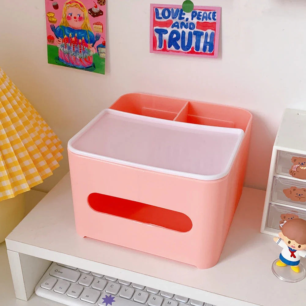 Stylish tissue box organiser with mobile phone holder in various colours for living room decor