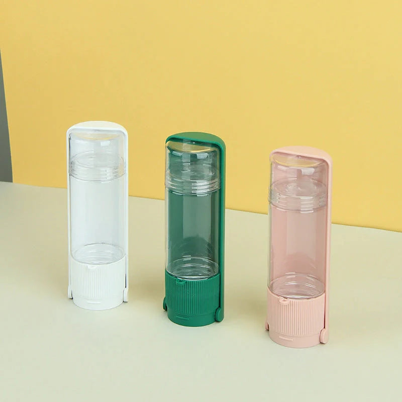 Portable pet water bottle in white and pink with 280ml capacity for outdoor travel