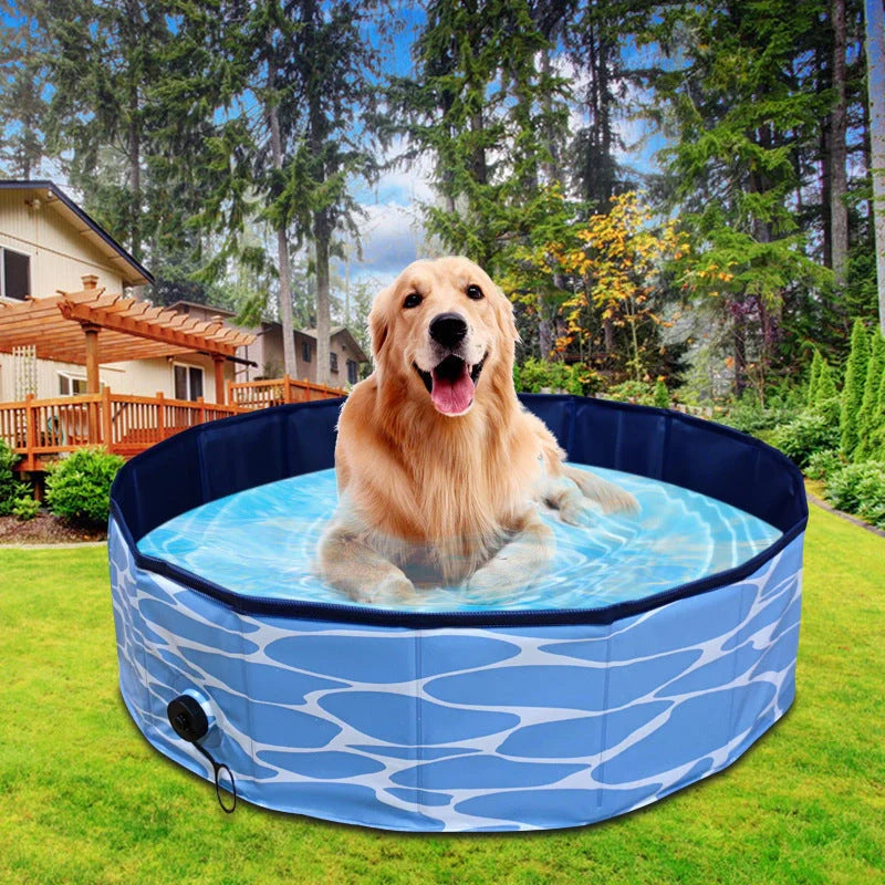 Collapsible dog pool with drain for easy pet bathing and cooling