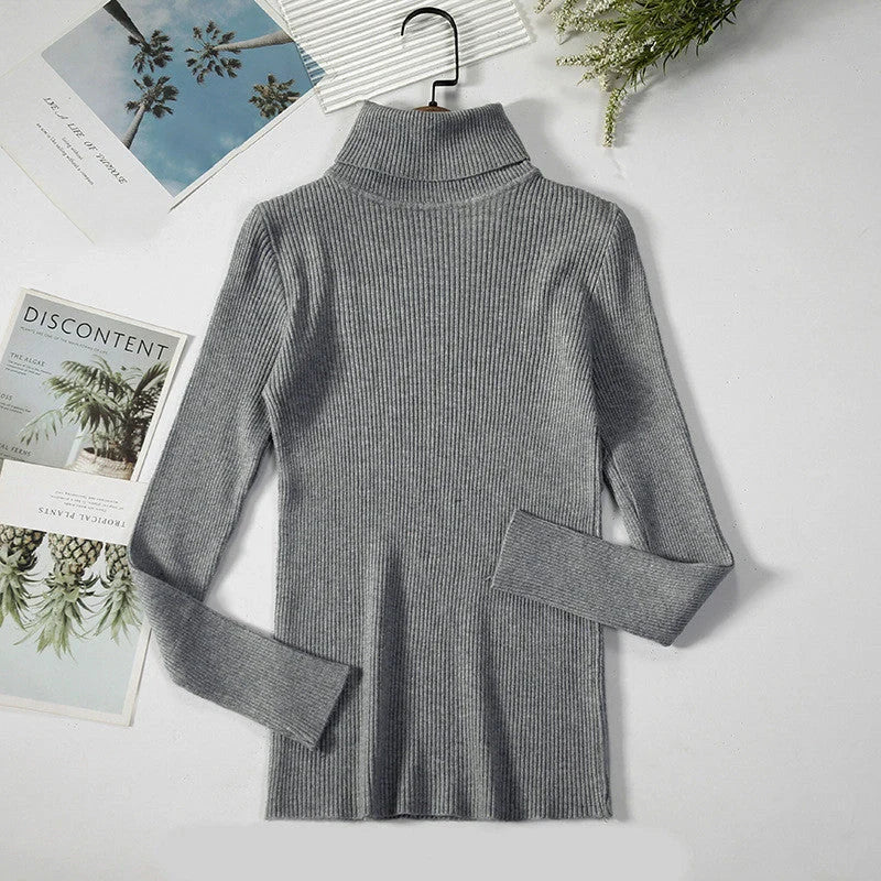 Solid Colour Pit Strip Knit Pullover Turtleneck Sweater in various colours