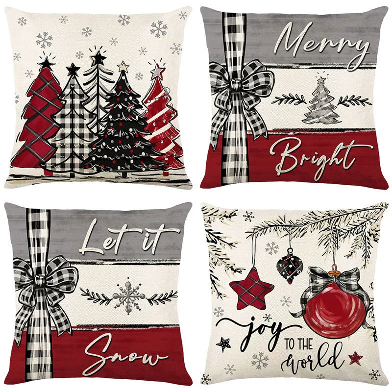 Festive Christmas throw pillow cover with a variety of vibrant holiday designs, perfect for cozy and cheerful home decor