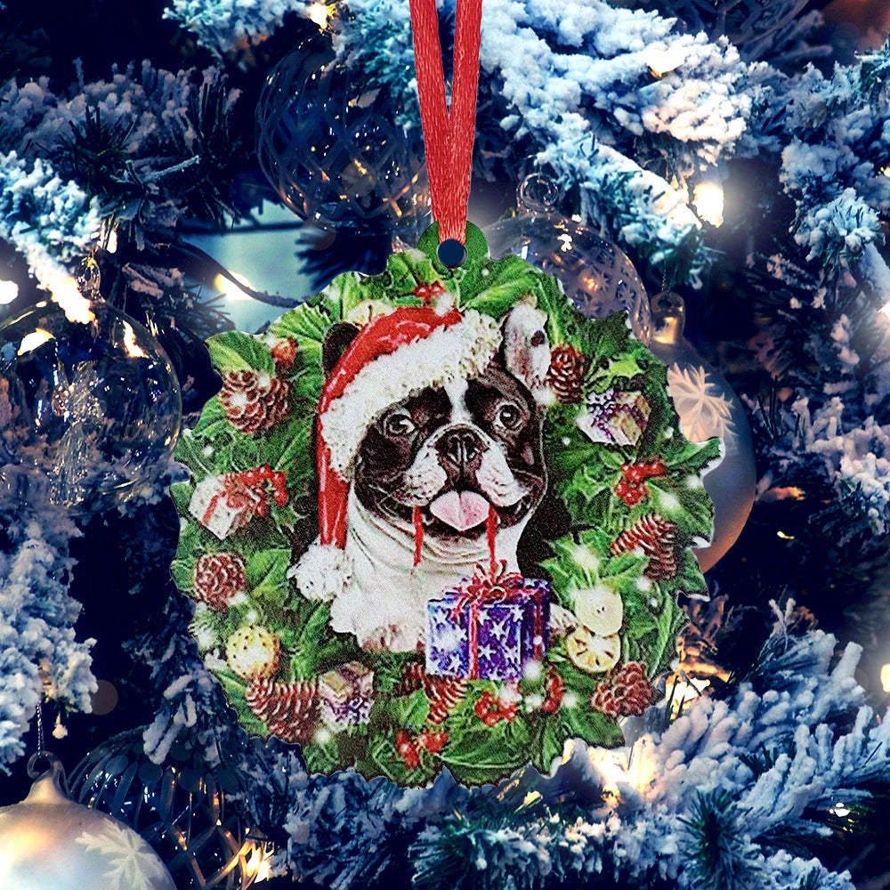 Personalised wooden Christmas ornament with geometric design and painted finish