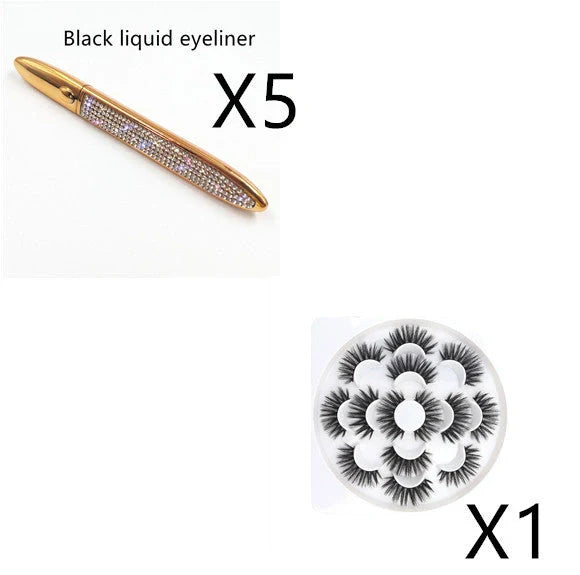 Premium self-adhesive eyeliner and false lash set in various shades