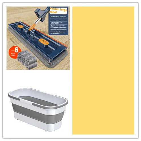 Premium 360° Rotating Flat Mop with Stainless Steel Handle and Self-Dewatering Scraper for Effortless Floor Cleaning