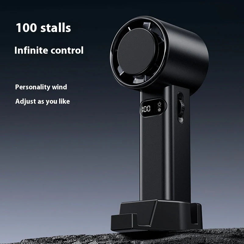 Stylish USB rechargeable handheld mini fan in black and gunmetal grey