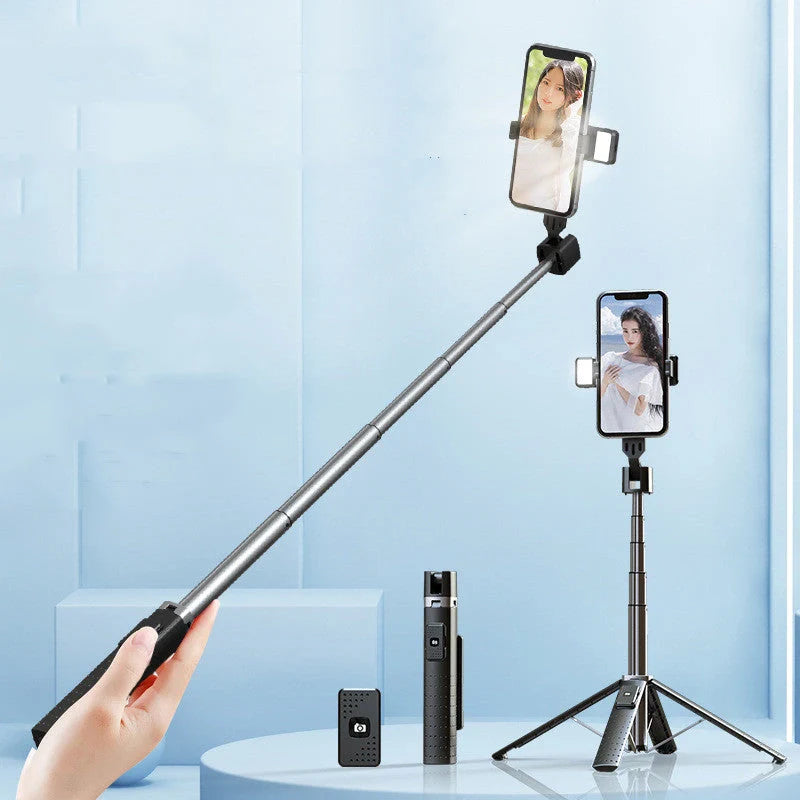 Quadrupod Double Fill Light Selfie Stick with adjustable length and Bluetooth 4.2
