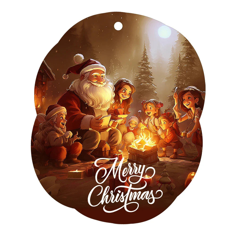Festive car ornament hanging from rearview mirror with Christmas designs