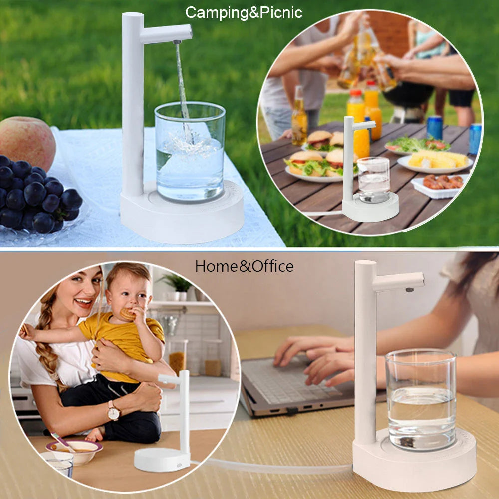 Rechargeable electric water dispenser with sleek, modern design for home, office, or on-the-go use