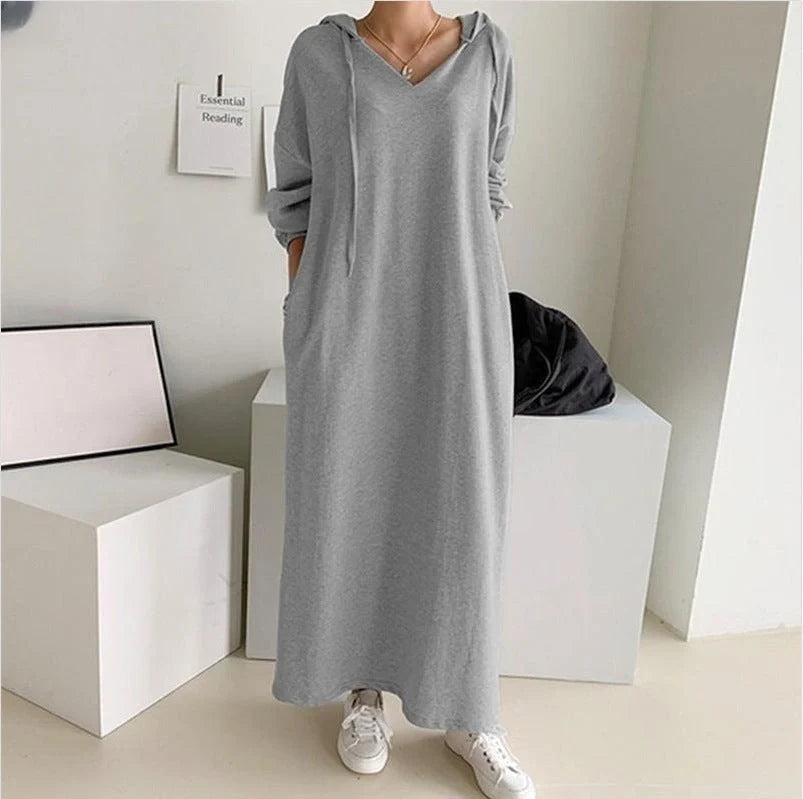 Stylish Japanese and Korean casual sweater dress in polka dot pattern with long skirt and sleeve design