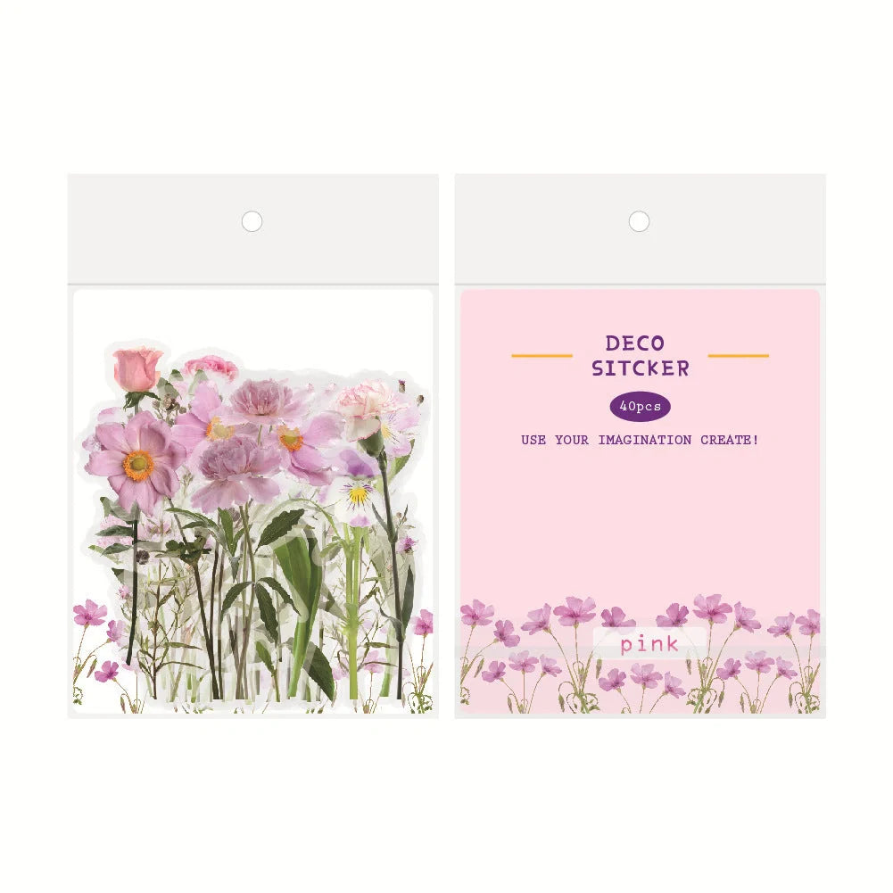 Retro Flower Nature DIY Sticker Pack with transparent flower and mushroom designs