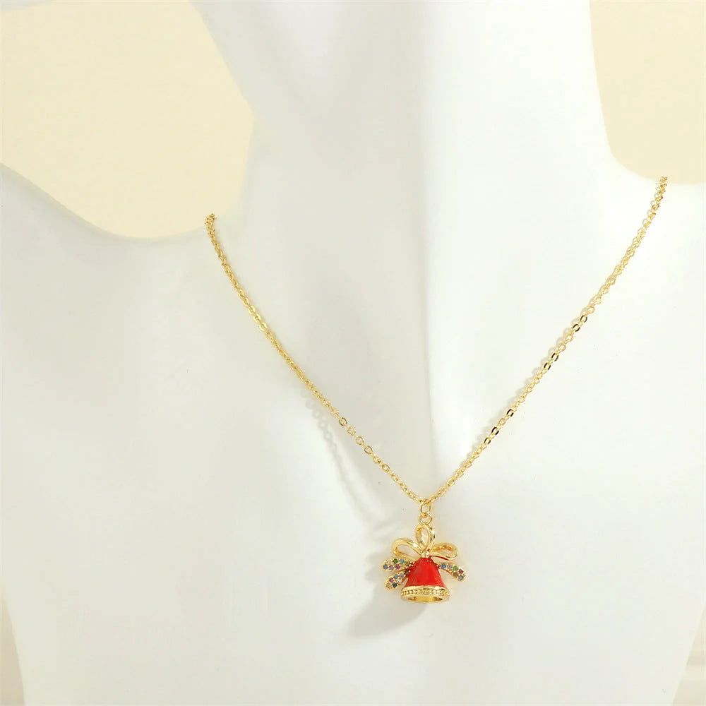 Festive Christmas-themed necklace with oil-drop pendant and coloured rhinestones