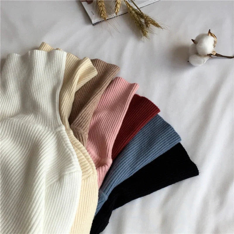 Solid Colour Pit Strip Knit Pullover Turtleneck Sweater in various colours