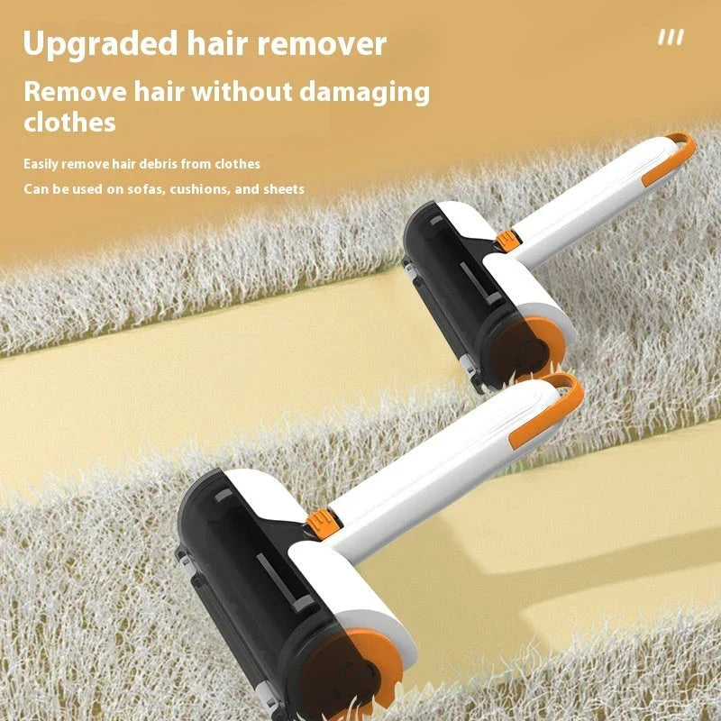 2-in-1 pet hair removal roller with soft bristles for effortless cleaning of clothes, furniture, and car interiors