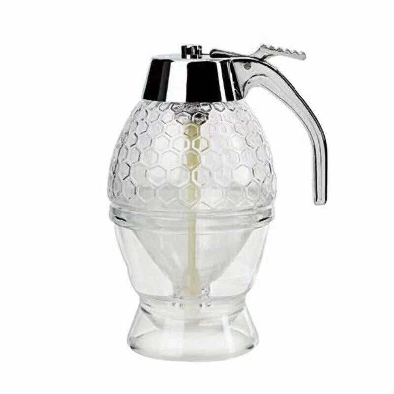 Premium acrylic honey dispenser with transparent body and precise spout for drip-free honey serving