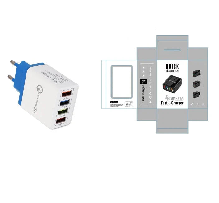 4-Port High-Speed USB Wall Charger with Quick Charge 3.0 Technology for Simultaneous Charging of Multiple Devices