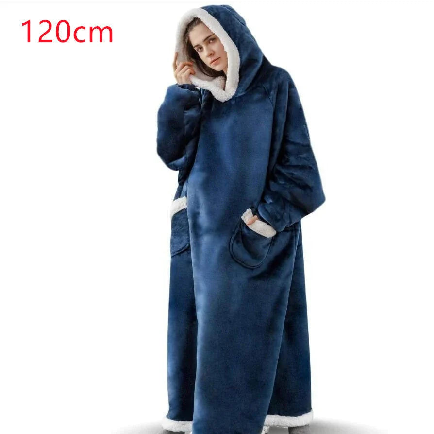 Comfy oversized TV hoodie blanket in various stylish colors, perfect for cozy movie nights and relaxation at home.