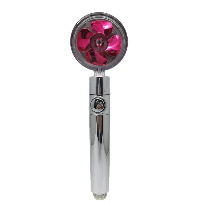 A high-pressure shower head with a stop button, cotton filter, and powerful water pressure for a luxurious bathing experience.