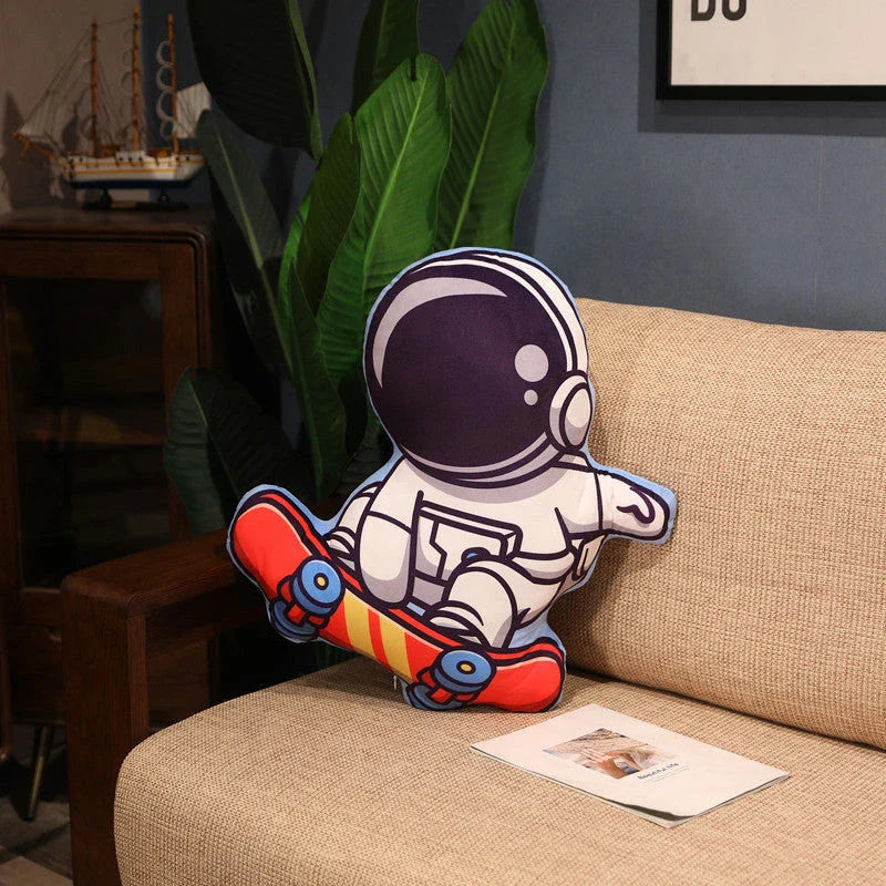 Soft, plush pillows in the shape of astronauts, rockets, and spacecraft to captivate young space enthusiasts