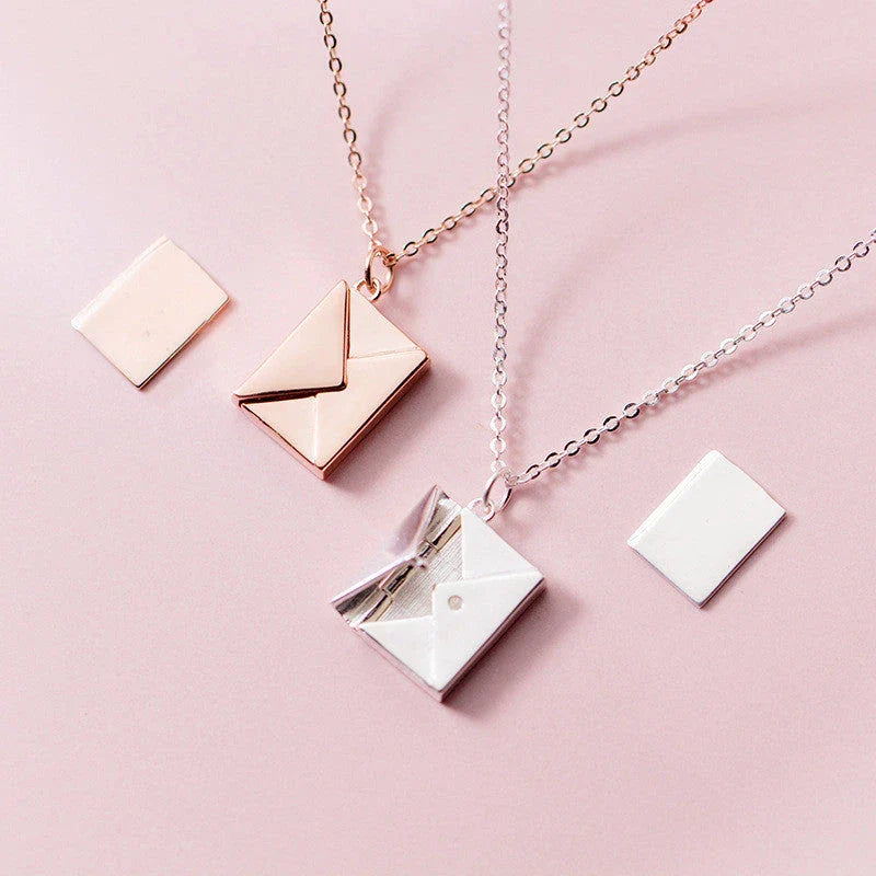 Elegant titanium steel envelope pendant necklace with adjustable chain, versatile for any occasion