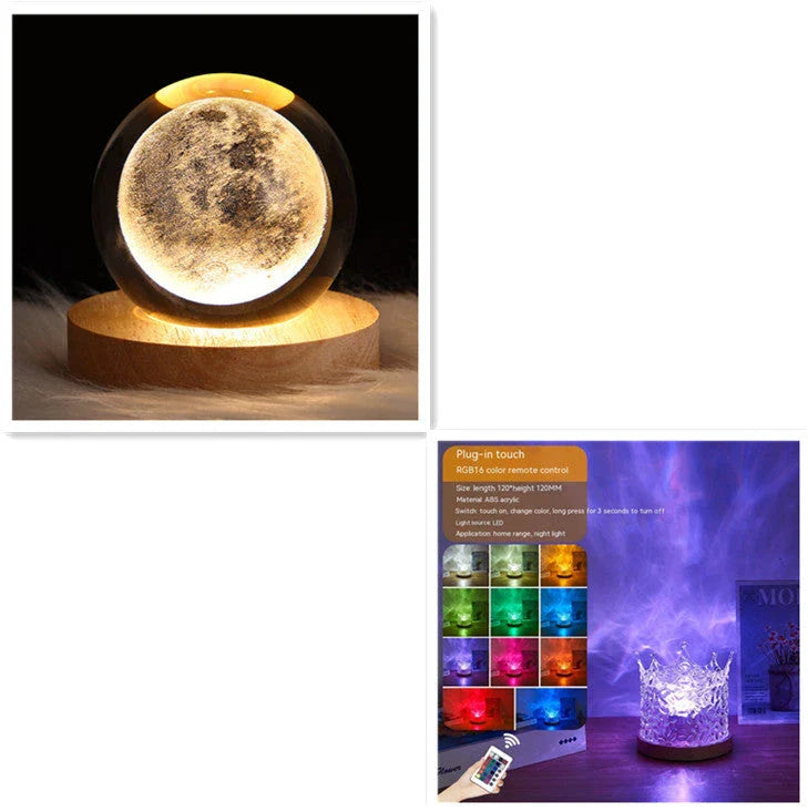 Illuminating Ambiance Lamp with rotating water ripple projection, 16 color options, and remote control for customizable home decor