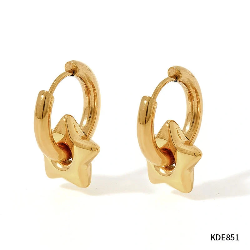 Elegant stainless steel earrings with a glossy finish, available in classic gold and silver tones.