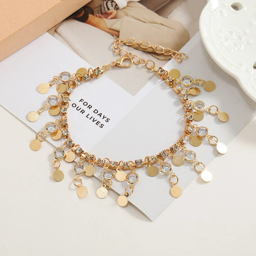 Stylish high-grade beach women's anklet in gold and silver, geometric design