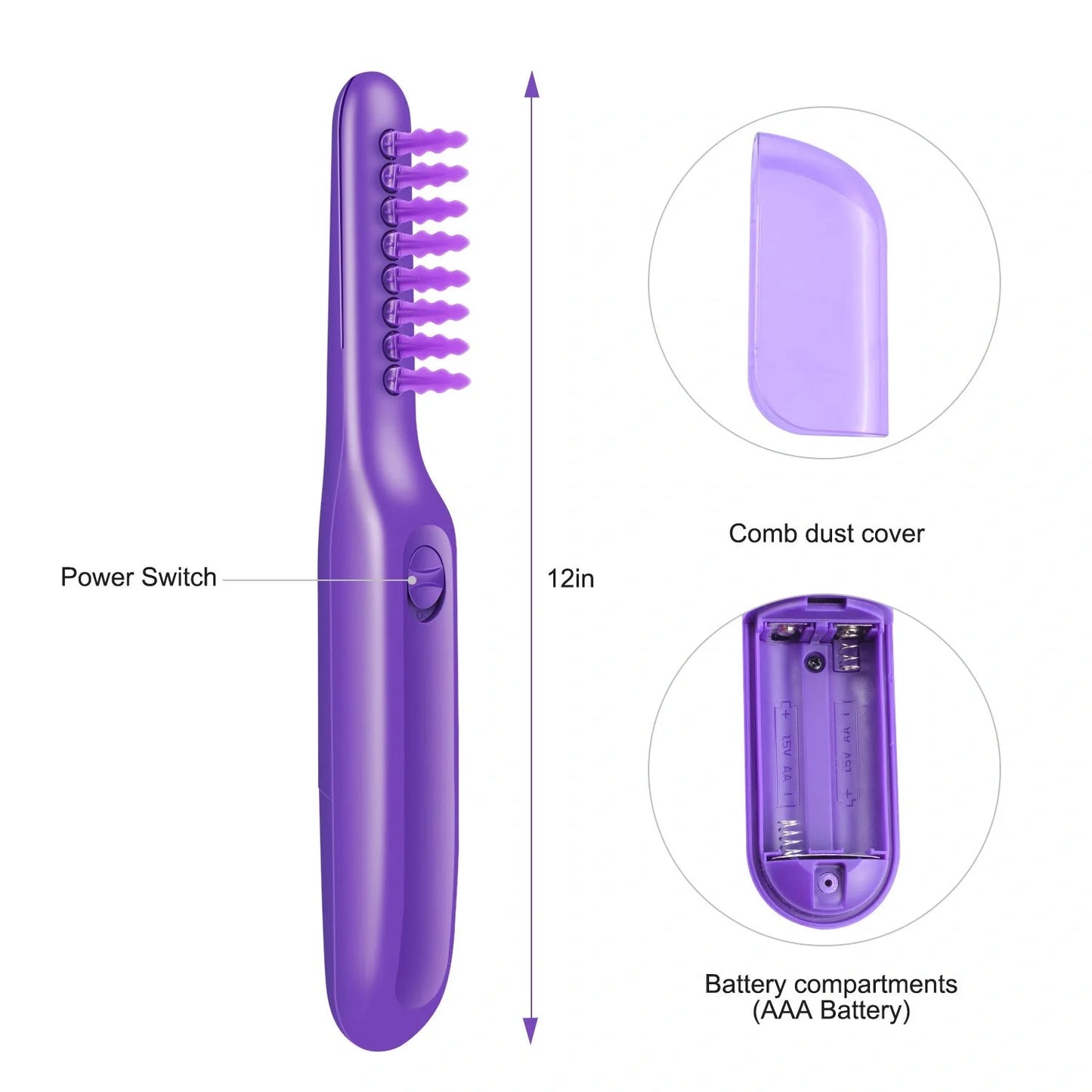 Purple electric detangling brush with scalp massage feature