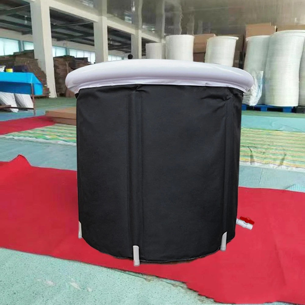 Portable Ice Bath with inflatable air ring for recovery therapy in black