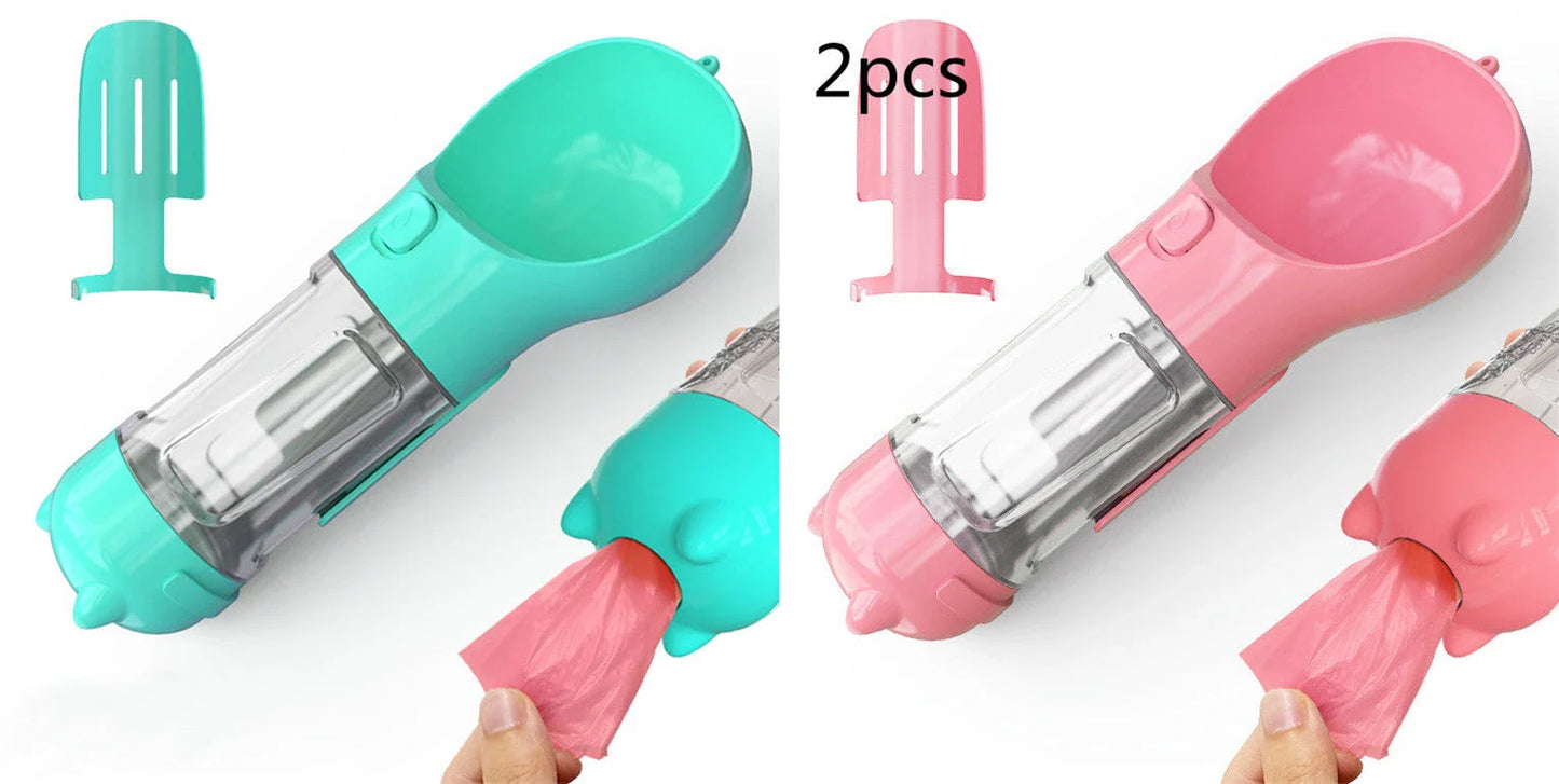 Versatile 3-in-1 Pet Water Bottle with Feeding Bowl and Waste Bag Storage