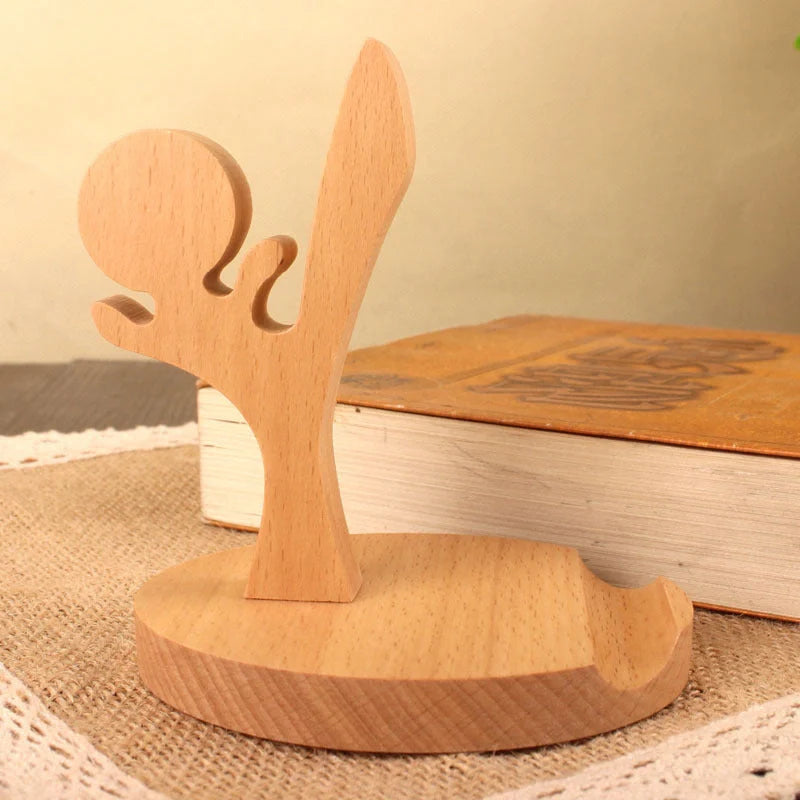 Custom beech wood lazy phone holder with personal lettering for desk organisation