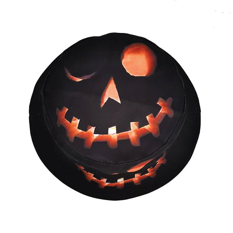 Fashionable Halloween pumpkin-themed sun hat with a flat top crown and breathable polyester construction