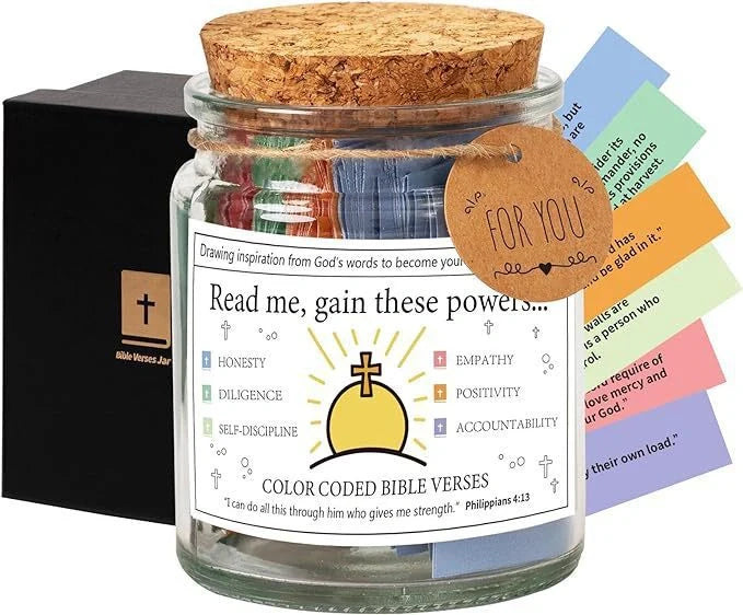 Bible Verses In A Jar with cartoon design, containing 90 verses for daily inspiration
