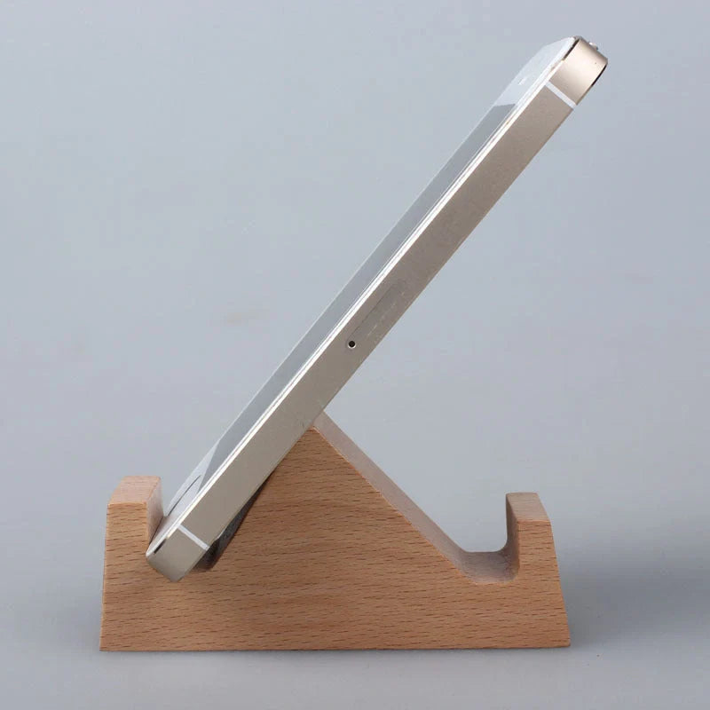 Custom beech wood lazy phone holder with personal lettering for desk organisation