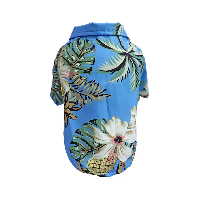 Chic summer dog shirt in vibrant tropical prints, made of breathable chiffon fabric for comfort