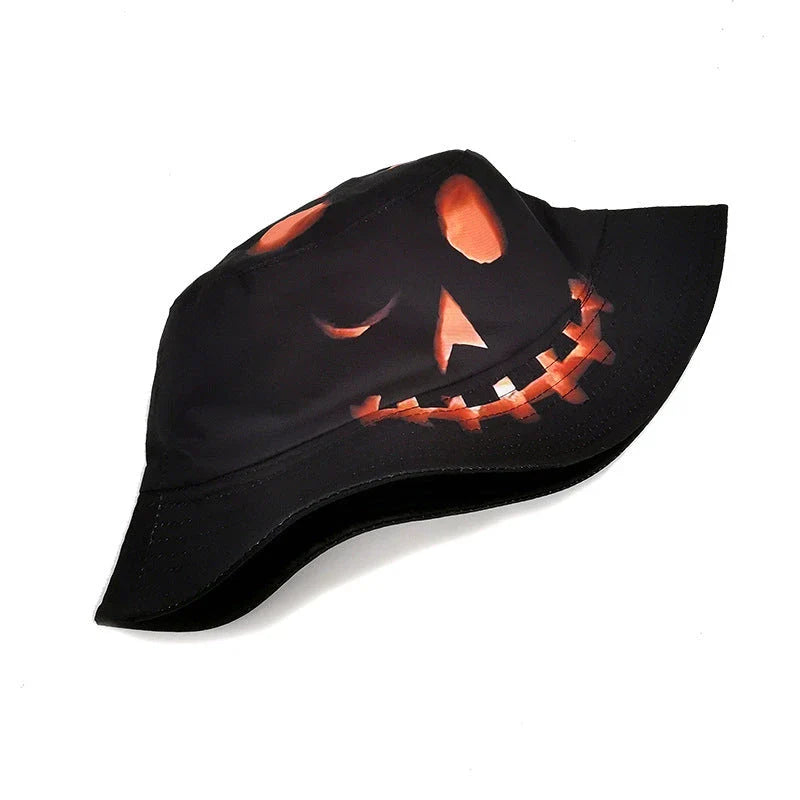 Fashionable Halloween pumpkin-themed sun hat with a flat top crown and breathable polyester construction