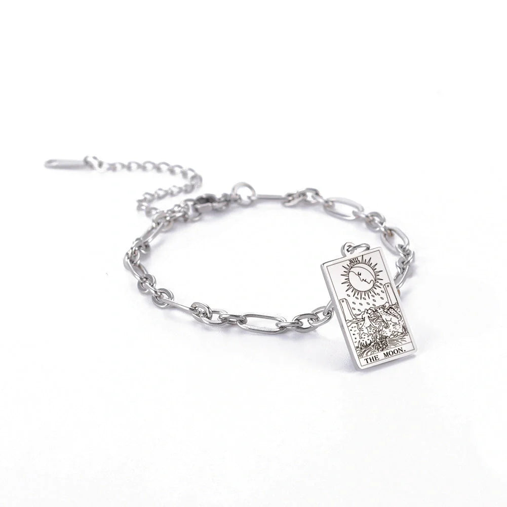 12 Tarot Card Series Fashion Trend Long Oval Link Chain Bracelet in gold and silver finishes