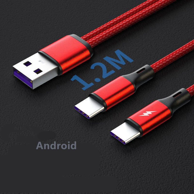 Versatile braided charging cable with simultaneous dual-device support for fast 5A charging