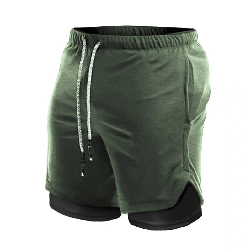 Men's quick-dry nylon sports shorts in grey, black, and khaki camouflage